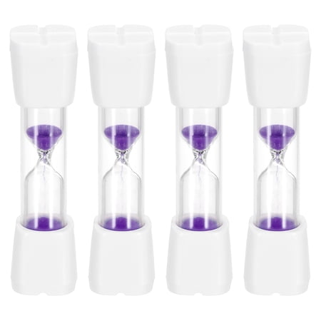 Uxcell 2 Minute Sand Timer 4Pcs Hour Glass Timer Mini Sandglass Visual Clock for Toothbrush Games Cooking Kitchen Home Office Decor White Cap with Purple Sand