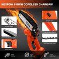 thumbnail image 4 of NEXPOW 6" Mini Chainsaw with 2 Batteries and 2 Chains, 24V Battery Powered Cordless Handheld Electric Chainsaw for Wood Cutting Tree Trimming, Portable Chain Saw with Security Lock, Orange, 4 of 10