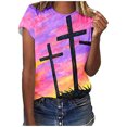 thumbnail image 2 of Fiudx Tops para Mujer Blusa Holgada Estampada con Cuello Redondo Retro de Manga Corta a La Moda para Mujer, 2 of 4