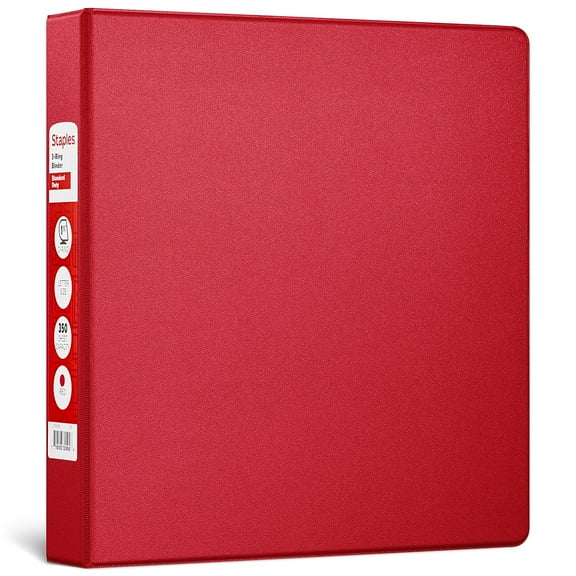 1-1/2" Staples Standard Binder with D-Rings Red or Burgundy 55365/26302