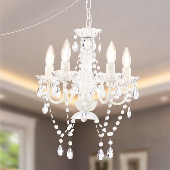 White Plug In Mini Chandelier, Small Crystal Ceiling Light for Dining Room Bedroom