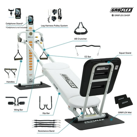 GR8FLEX High Performance Gym Pearl White XL Model with Total Over 100 Workout Exercises