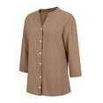 thumbnail image 5 of Linen Shirts for Women Casual Summer 2026 Lightweight Short Sleeve Button Down Shirts Beach Vacation Blouses Tops (Coffee, XXL), 5 of 8