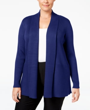 Photo 1 of Size 0X JM Collection Women's Plus Bright Sapphire Ribbed Open-Front Cardigan 
