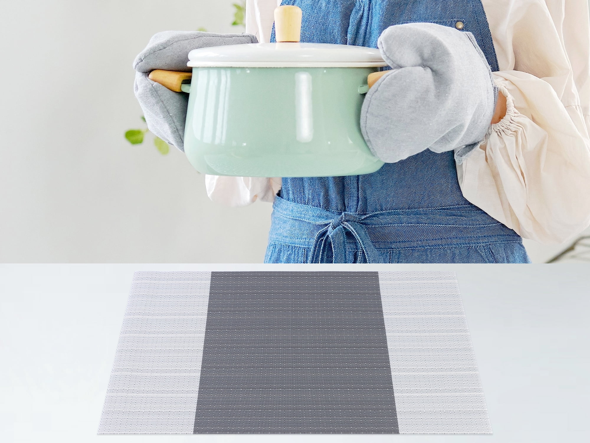 Unique Bargains Set of 6 Easy Clean Placemats for Kitchen Dining Table Decor Gray