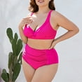 thumbnail image 4 of Honeeladyy Women Plus Size Bikini Swimsuit High Waisted Solid Color Pleated Two Piece Bathing Suit Hot Pink XL, 4 of 5