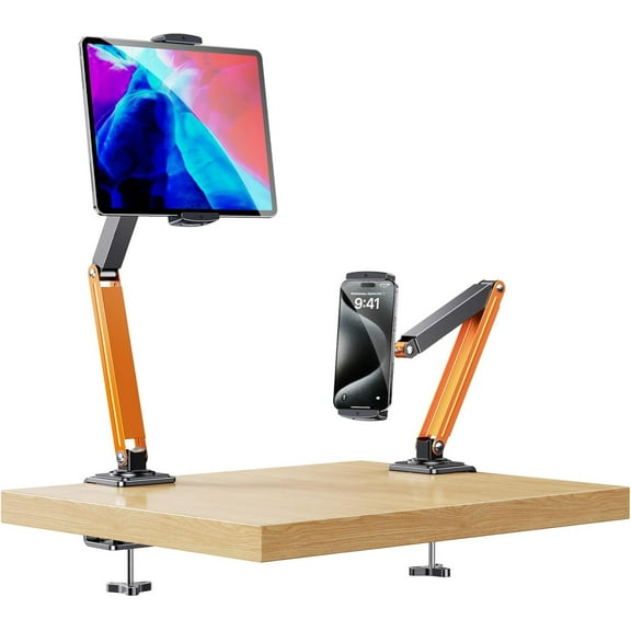Adjustable Tablet Stand for Desk & Bed, 360 Degree Rotation Tablet Arm Holder with Clamp Mount, Phone & Tablets Desk Mount for Office