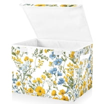 Yayeee Collapsible Cube Storage Bin with Lid Fabric Closet Decorative Basket with Handles, Yellow Floral
