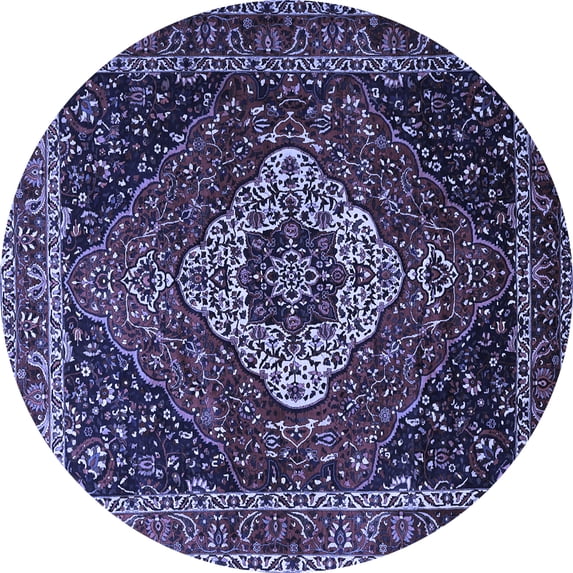 Ahgly Company Machine Washable Indoor Round Medallion Blue Traditional Area Rugs, 5' Round