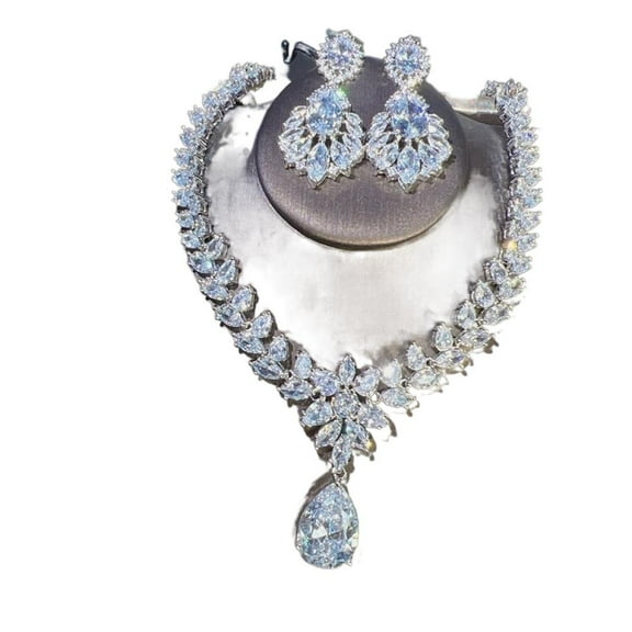 PULABO Moissanite Luxury Necklace Female Earrings Pendant Necklace For Women Sterling 925 Silver Sparkling Gift Set With White Gift Box