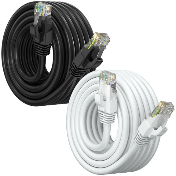 Maximm Cat 6 Ethernet Cable 25 ft (2-Pack) - High-Speed LAN Cable, Internet Cable, Patch Cable, and Network Cable - UTP, 10Gbps, 550MHz Cat6 Cable - Black & White