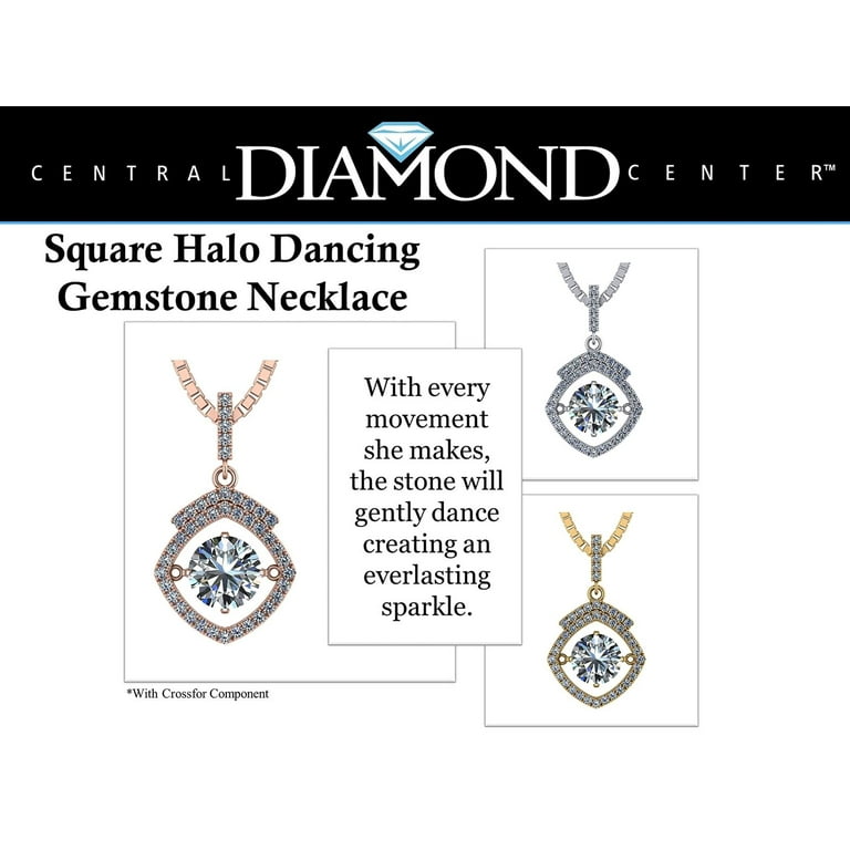 halo  Stone Necklace 未使用品　シルバー　天然石 Square Halo Dancing Stone Necklace Silver & CZ with 0.8mm 22