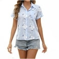 thumbnail image 2 of BXJX Button Up Shirts for Women Comfy Loose Floral Print Lapel Short Sleeve Summer Shirt Light Blue Size 4XL, 2 of 6