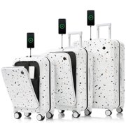 20-24" USB Port Carry-On Luggage, Airline Approved ABS+PC Hard Shell Suitcase w/ Cup Holder & Spinner Wheels