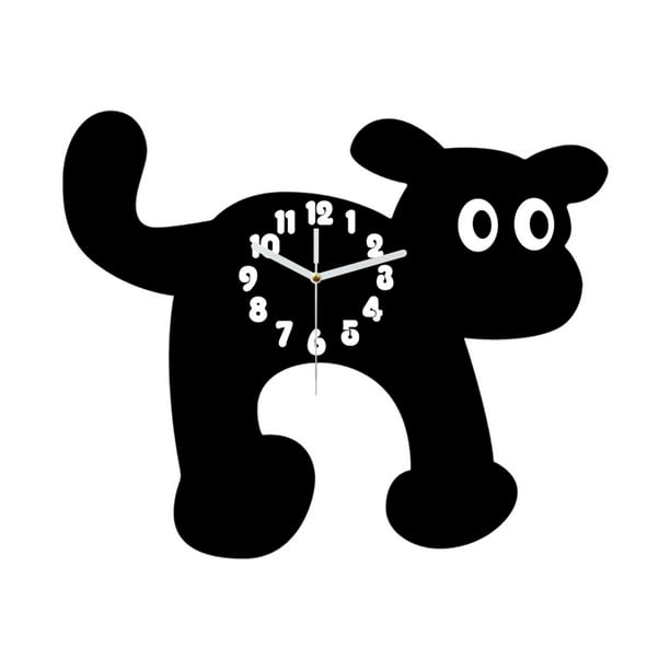 Reloj de pared decorativo y creativo con forma de animal y cola oscilante, ideal para la cocina, negro