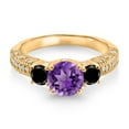 thumbnail image 2 of Gem Stone King 18K Yellow Gold Plated Silver Purple Amethyst Black Diamond and White Moissanite Engagement Ring for Women (1.82 Cttw, Gemstone February Birthstone, Round 7MM and 4MM, Size 7), 2 of 3