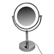 Hospitality Source Deluxe Double Sided Bright White LED Make-up Mirror with Polished Chrome Finish. Commercial Grade. 1x/5x Magnification