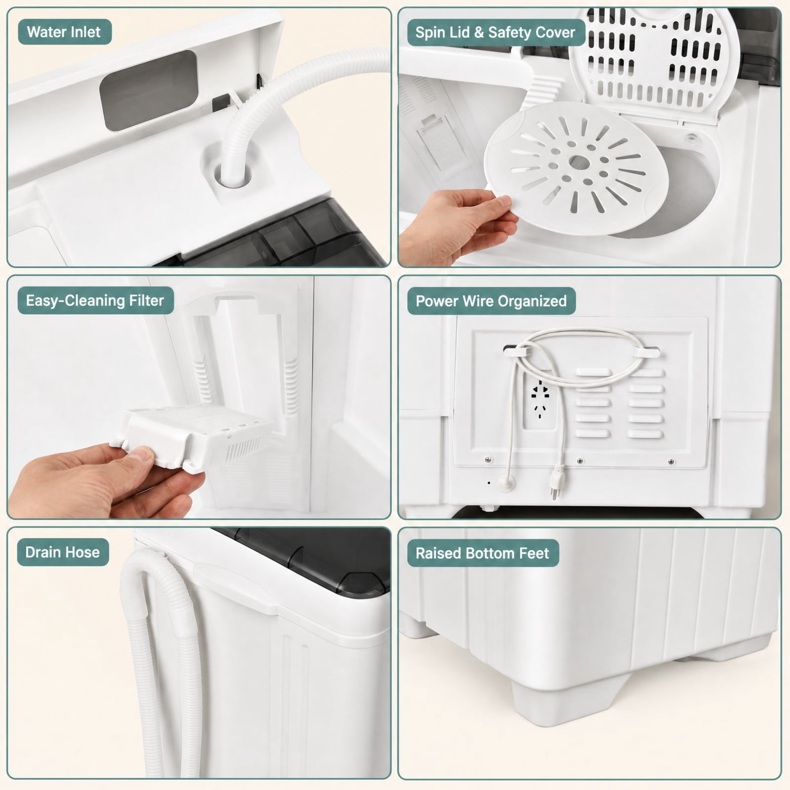 Costway 26lbs Portable Semi-automatic Washing Machine W/Built-in Drain Pump Grey
