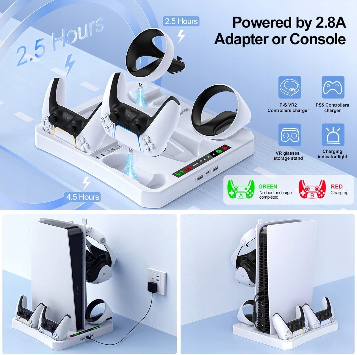 GAEKOL Charging Dock With Cooling Fan Funtion For Playstation 5+PS VR2 Controller Charging Station With Indicator Light For PS5 Dualsense & Organise Stand For PS VR2