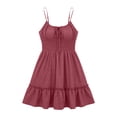 thumbnail image 7 of HBBIKVI Smocked Waist Mini Dress for Women Summer Off-Shoulder Sleeveless Fit and Flare Dress with Tiered Ruffle Hem and Front Tie Detail for Vacation Outings, 7 of 7