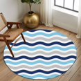 thumbnail image 2 of Round Rugs 5Ft, Navy Blue Grey Round Area Rug Washable Indoor Throw Carpet, Abstract Geometric Ocean Wave Stripe Soft Non Slip Circle Rug for Cabinet Bathroom Home Decor Aesthetic, 2 of 8