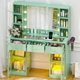 thumbnail image 3 of Ktaxon Makeup Vanity with Lighted Mirror, Vanity Table with Glass Table Top and Charging Station for Bedroom, Macaron green, 3 of 11