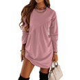 thumbnail image 3 of Vestido túnica de manga larga para mujer, cuello redondo, volantes, color sólido, informal, ajuste regular, mini vestido, 3 of 6