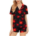 thumbnail image 2 of Uaswgudfs Women's Valentine's Day Pajama Set Button Front Short Sleeve Heart Paw Print Casual Sleepwear, 2 of 8