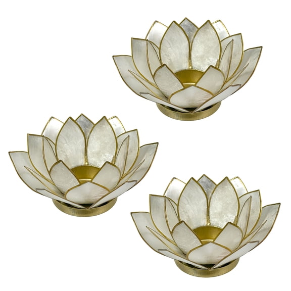 Things2Die4 White Capiz Shell Lotus Flower Small Tealight Candle Holder Set of 3