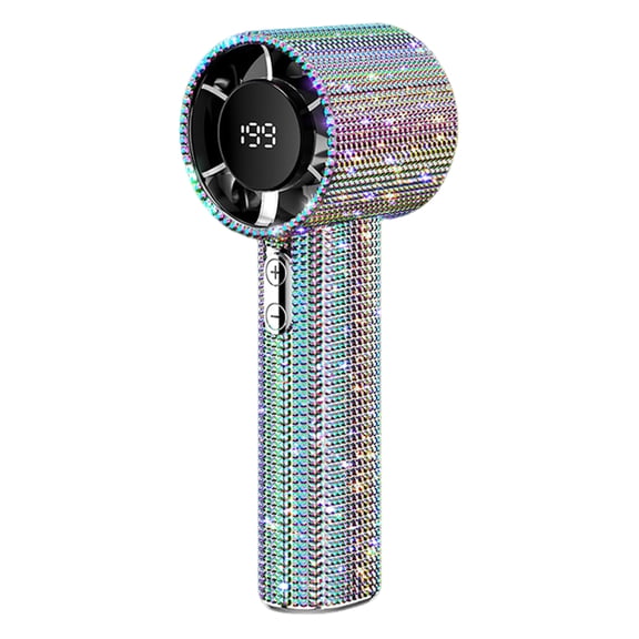 Shoreew Portable Rhinestone Handheld Fan LCD Display 199 Speed Adjustable USB Rechargeable Summer Cooling Fan Outdoor Camping Travel Mini Personal Fan