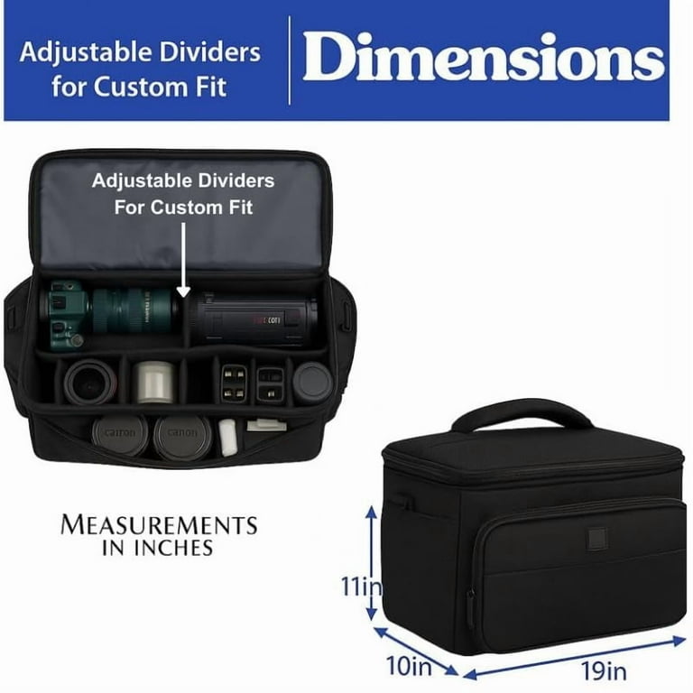 XL DSLR Camera Bag for Canon, Nikon, Sony with Soft Padding +