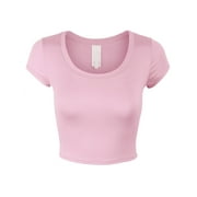 Kogmo Women's Fitted Lightweight Crop Top, Short Sleeve, Solid Round Neck T-Shirt, 25+