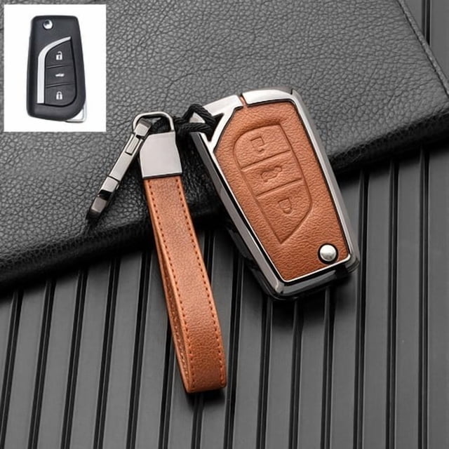 Car Key Fob Cover Case Protector Zinc Alloy Leather Car Smart Remote Key Fob Case Cover For Toyota Camry 2018-up