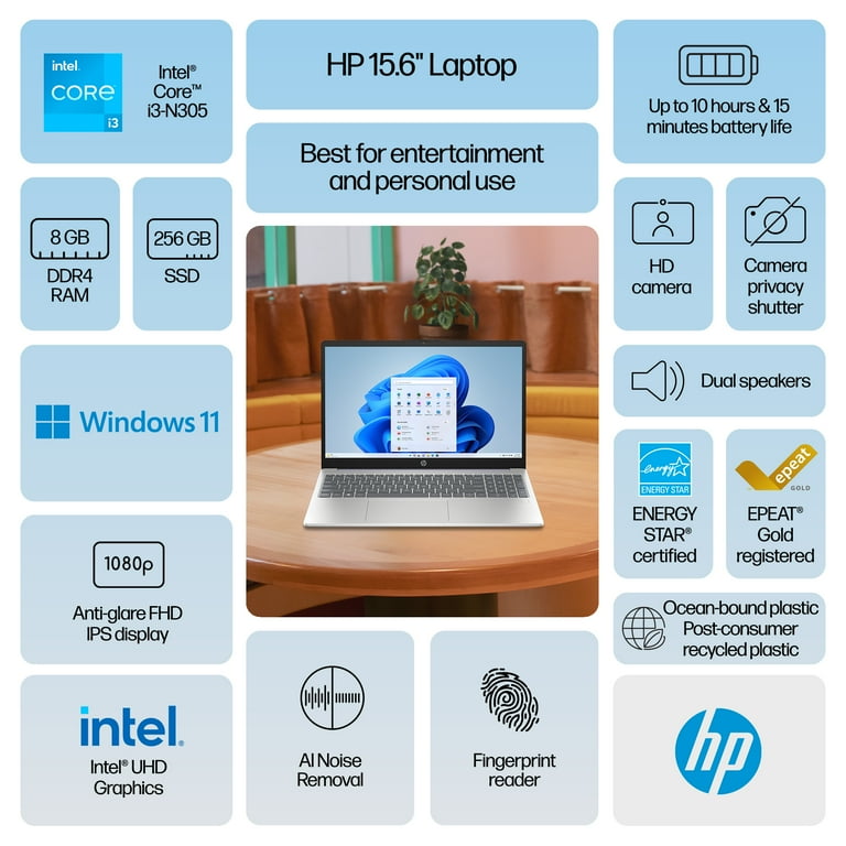 HP 15.6 inch Windows Laptop Intel Core i3-N305 8GB RAM 256GB HP 15.6 inch Windows Laptop Intel Core i3-N305 8GB RAM 256GB