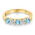 thumbnail image 3 of Gem Stone King 18K Yellow Gold Plated Silver Swiss Blue Topaz and Lab Grown Diamond Wedding-Bands Ring for Women | 0.94 Cttw | Round 3.5MM | Gemstone November Birthstone | Size 5, 3 of 6