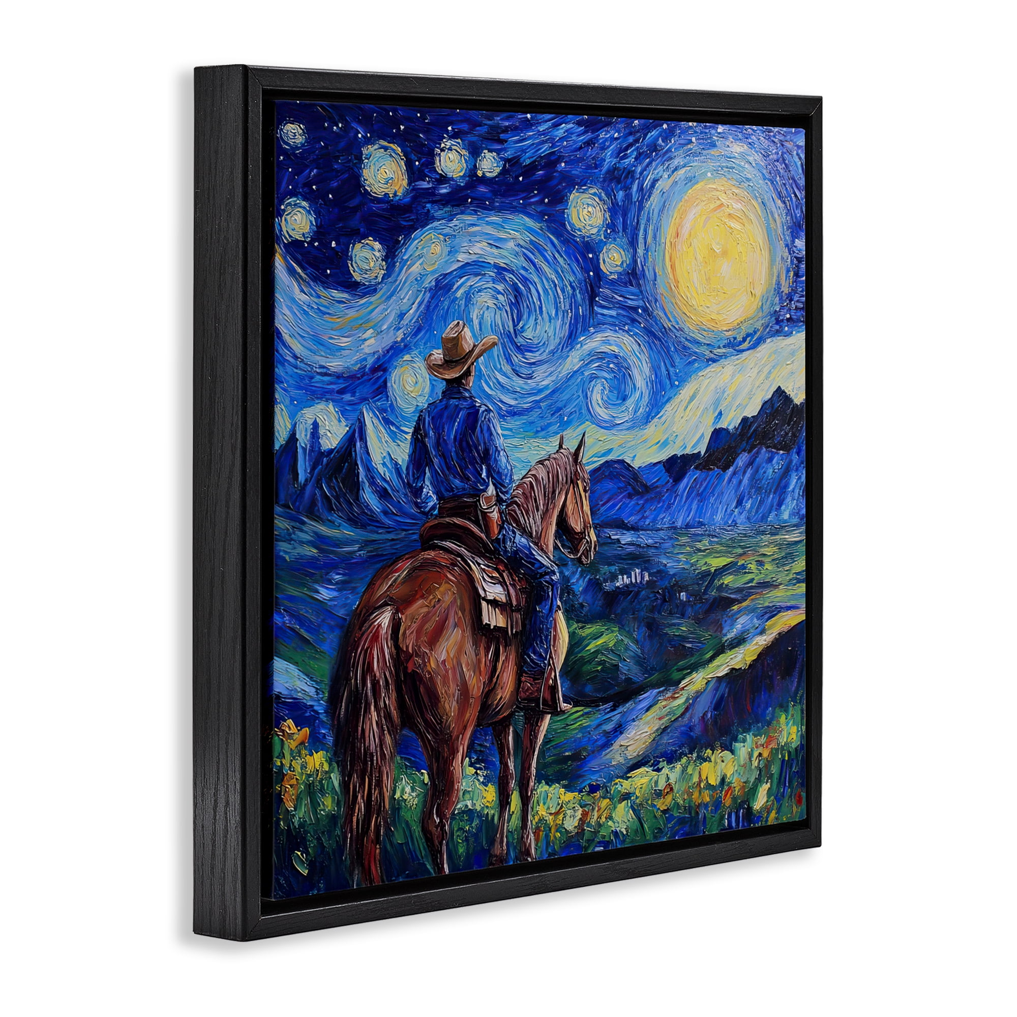 Stupell Industries Starry Night Cowboy Black Framed Floater Canvas Wall Art, design by Tina LeCour