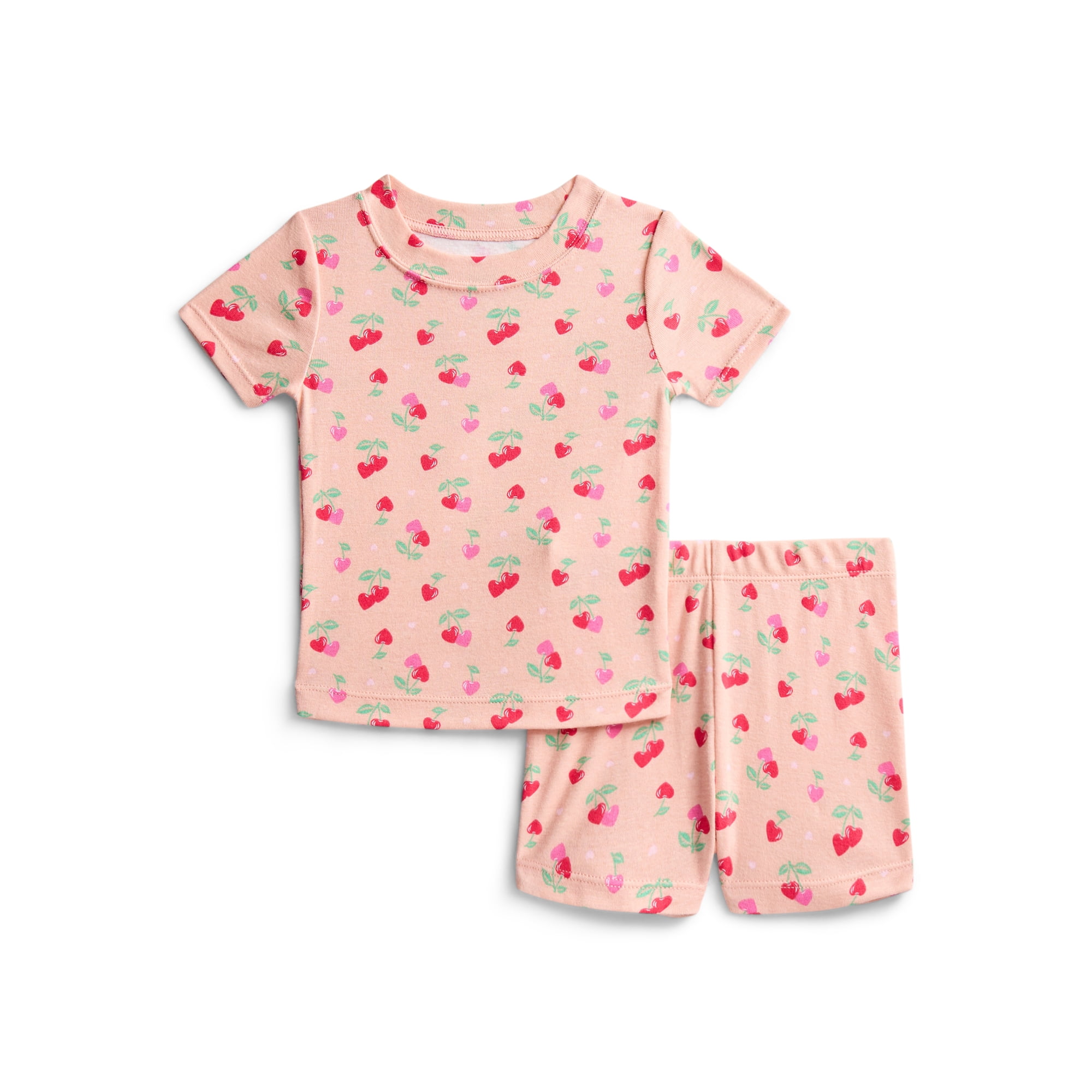 Wonder Nation Toddler Girls Short Sleeve Tee and Shorts Cotton Pajama Set, 2-Piece, Sizes 12M-5T