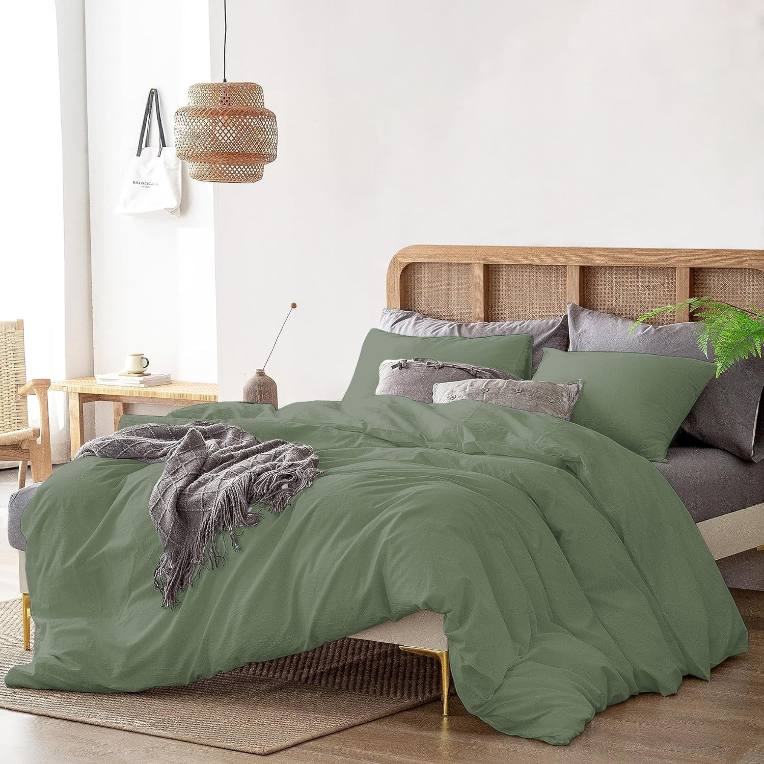 1 Pcs Duvet Cover 100% Egyptian Cotton 1000 Thread Count with Zipper Closure & Corner Ties - Oversized Super King Size (120" x 98") Inch, Sage Solid
