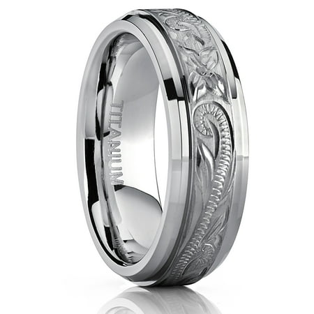 Hand Engraved Band - Men's Women's Hand Engraved Titanium Wedding Ring Unisex Band, Comfort Fit 7mm