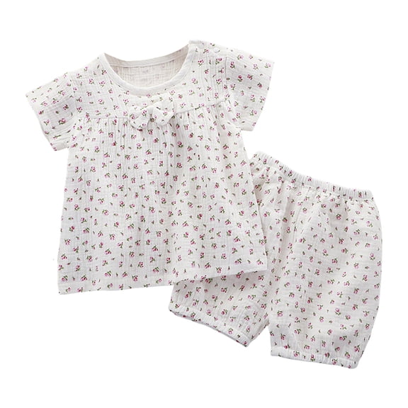 KPOPLK Relaxed Fit Pajamas Set Baby Girls Pattern Print Short Sleeve Two-piece Outfits Lightweight Cotton Sleepwear PJS Loungewear for 6 Months To 6 Years(18-24 Months,White)