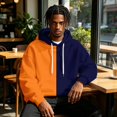 thumbnail image 4 of Men’s Color Block Pullover Hoodie for Men, Contrast Split‑Color Hooded Sweatshirt, Drawstring Kangaroo Pocket Top For Home‑Lounge And Casual Outdoor Activities, 4 of 6
