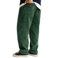 thumbnail image 2 of Domuza Corduroy Pants Men Straight Leg Stretch Waist Drawstring Lounge Sweatpants Casual Stylish Relaxed Fit Solid Color Pants with Pockets Dark Green L, 2 of 3
