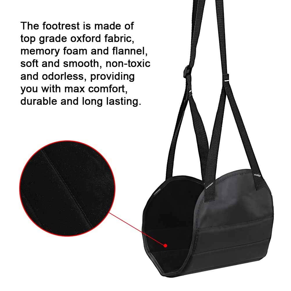 MojiDecor Folding Travel Foot Hammock Relaxation and Comfortable Flight Carry-on Foot Rest Adjustable Office Foot Rest Foot Hammock Black Portable Foot Rest
