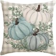 thumbnail image 1 of Funda de almohada con diseño de hojas de eucalipto y calabaza a cuadros de búfalo, 12 x 20 pulgadas, decoración de otoño, Acción de Gracias, para sofá del hogar, 1 of 8