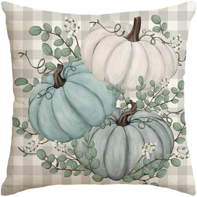 Funda de almohada con diseño de hojas de eucalipto y calabaza a cuadros de búfalo, 12 x 20 pulgadas, decoración de otoño, Acción de Gracias, para sofá del hogar