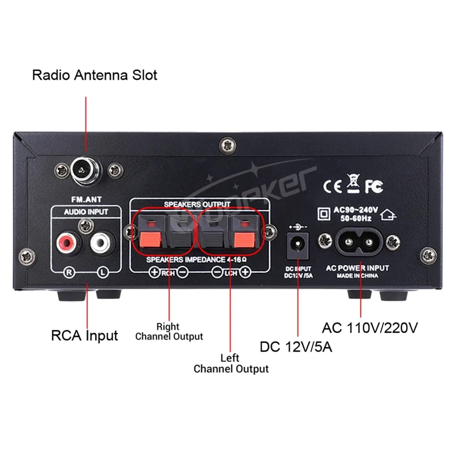 AK45 HiFi Digital Amplifier Max Power 90Wx2 Channel 2.0 Surround Sound AMP Speaker for Home Car ,Bass Treble Control