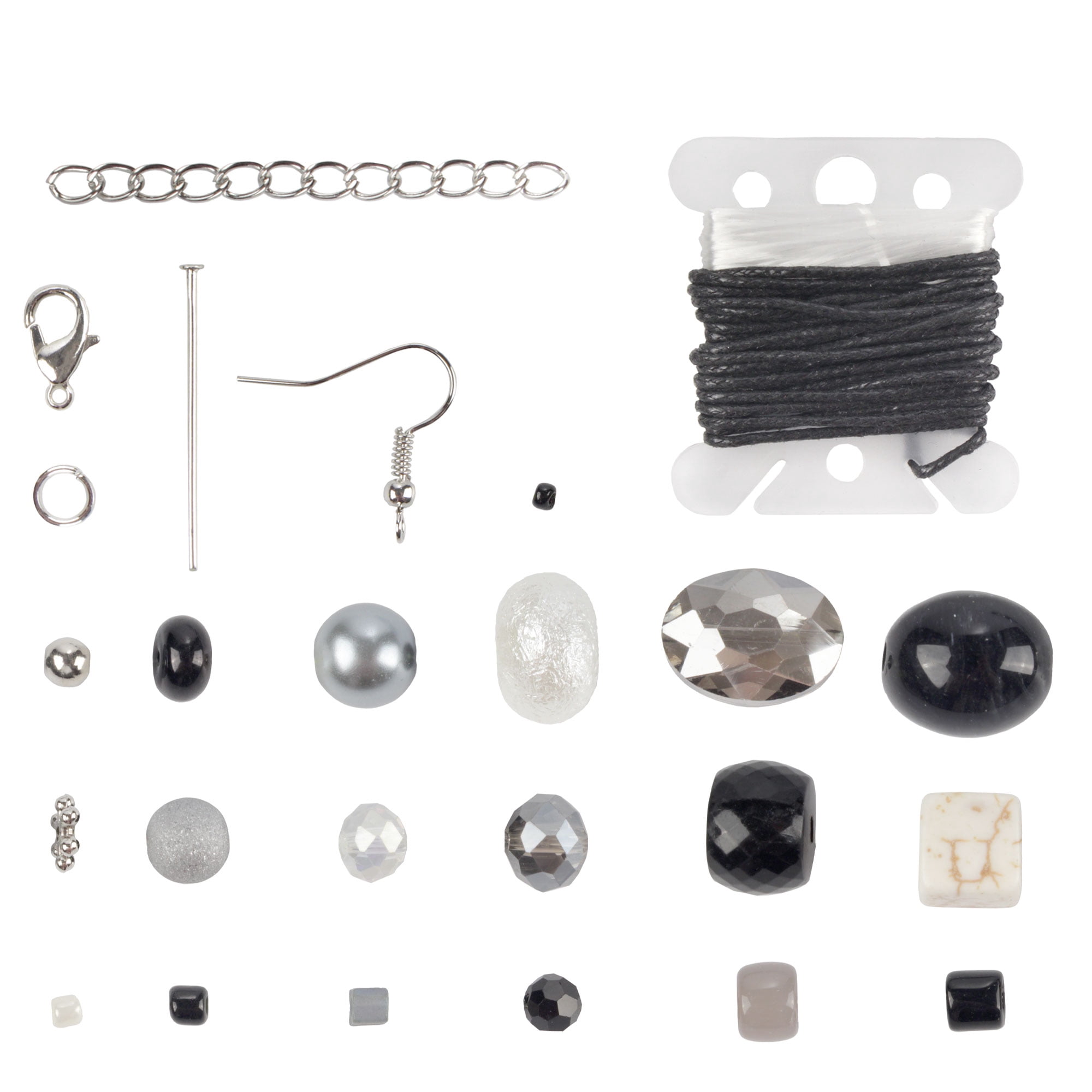Bead Kits for Jewerly Making - 1300pcs Bead Craft Set - DIY Bracelets, Necklaces, and Earrings Supplies Box - Arts and Crafts for Kids, Girls, Teens, Adults - Shades of Grey - Assortment 225