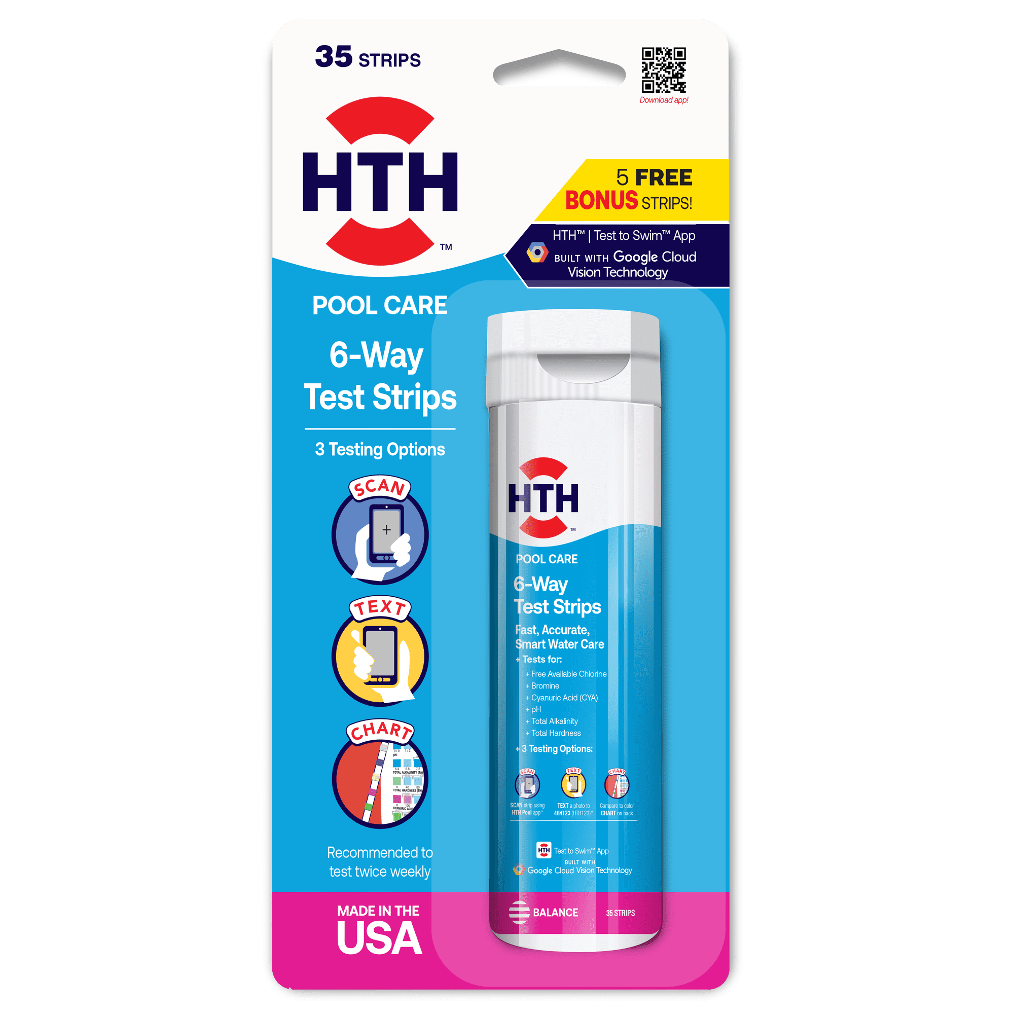 HTH Pool Care 6-Way Test Strips, The Container Holds 35 Strips that Test for Six Elements in All Pools and Spa Types, 35 Piece Count