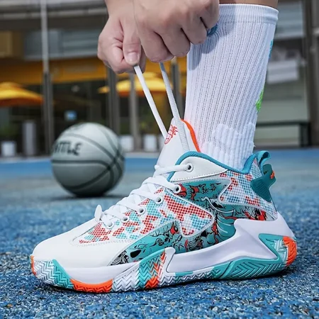 

Men‘s Mesh Breathable Basketball Shoes Waterproof Non-slip And Shock-absorbing Sneakers With Graffiti Design