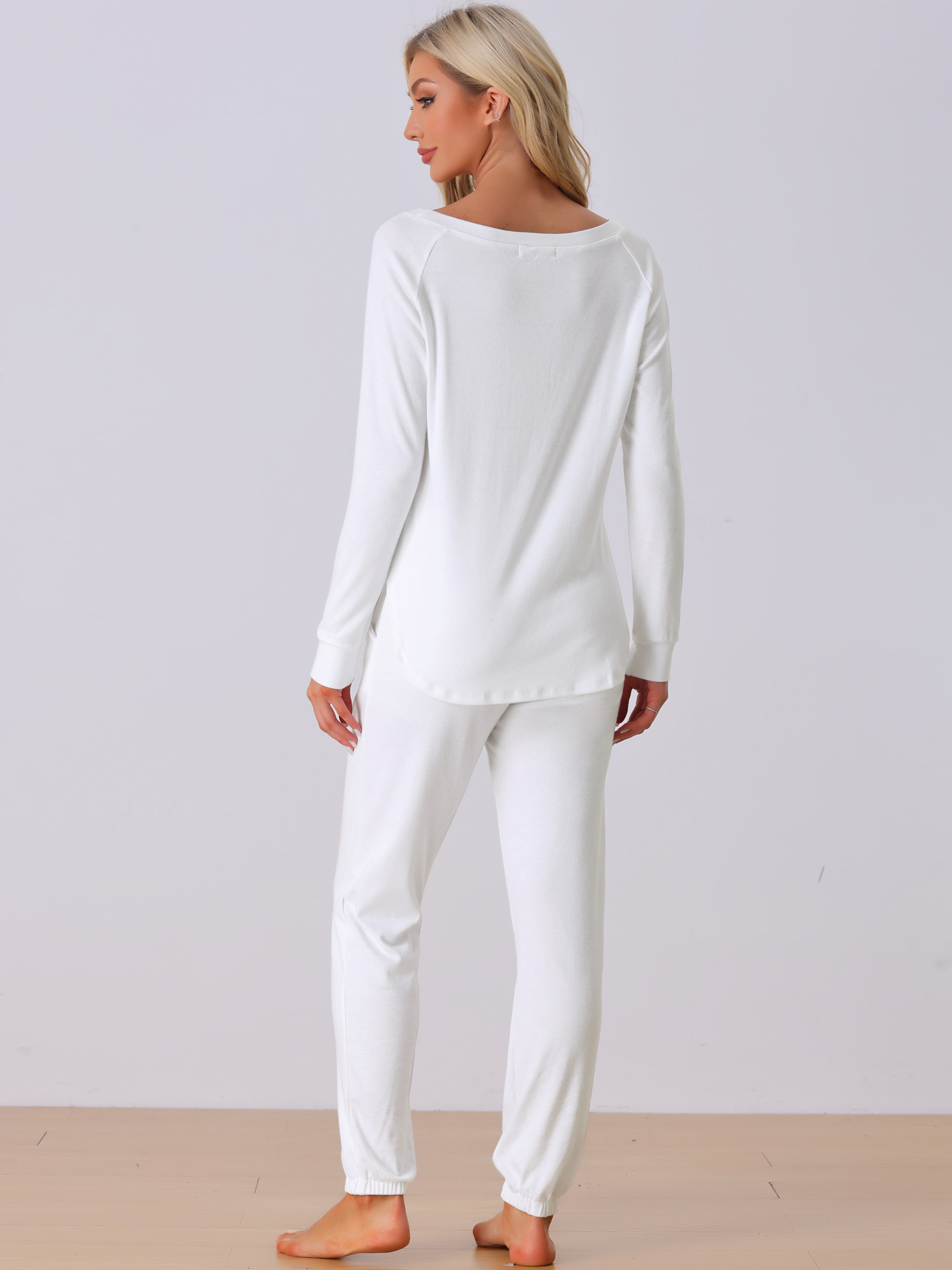 DARING DIVA Women's Travel Outfit Knit Long Sleeve Loungewear Set 2XL White